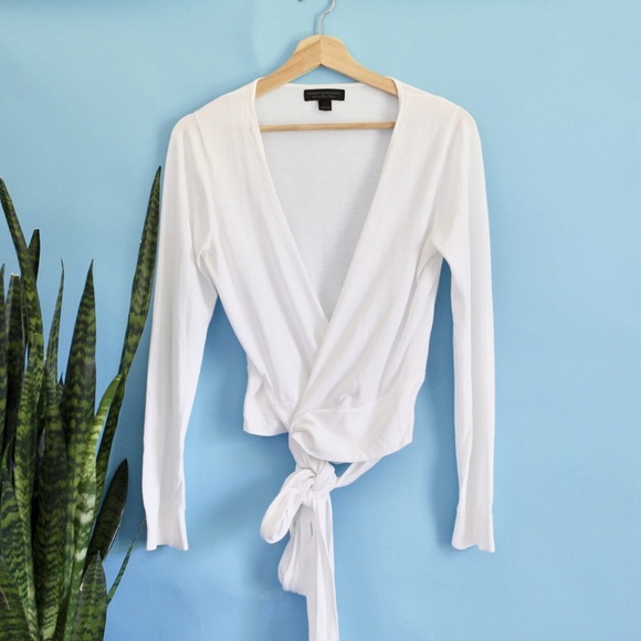 white ballet wrap sweater